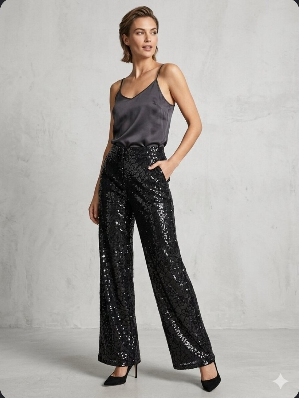 SACHIN + BABI Black Sequined Pants